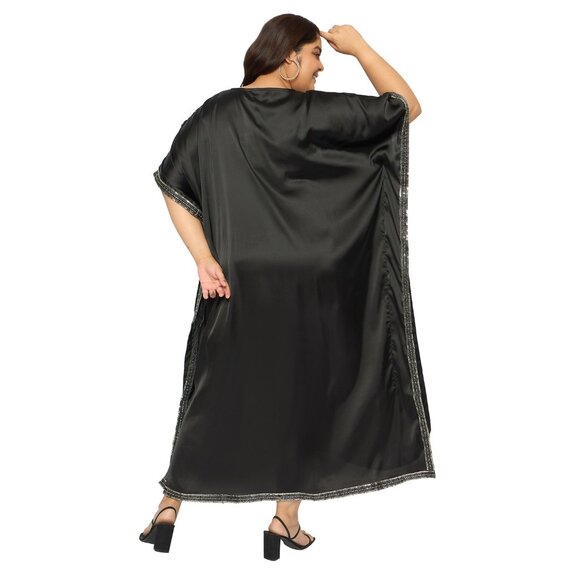Gypsie Blu Satin Sequences Black Kaftan Dress Women Plus Size Dresses for Party - Picture 7 of 8